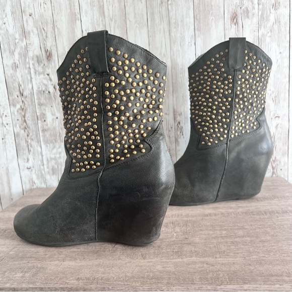 Jeffrey Campbell Studded Western Leather Wedge Boots Size 8.5 - Picture 2 of 8